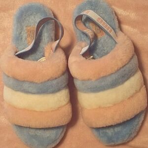 "Fluff Yeah Slide Sandal", UGG slippers, size 9, beautiful rainbow pastel colors
